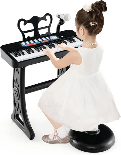 Vista 8 de Costzon Piano para niños, teclado de piano de juguete de 37 teclas con micrófono, taburete y soporte de música, piano electrónico portátil, juguete