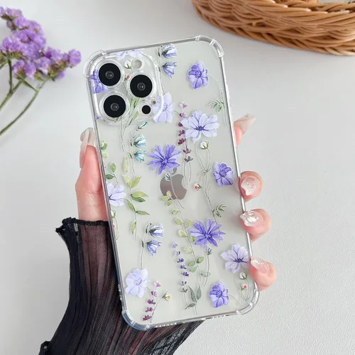 Vista 5 de DEFBSC Funda suave compatible con iPhone 14 Pro, diseño de estampado floral transparente, TPU flexible, a prueba de golpes, para mujeres y niñas