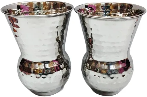 Vista 2 de Bona fide - Juego de 2 vasos de acero martillado para servir agua de 13.5 fl oz, juego de vasos, taza para beber