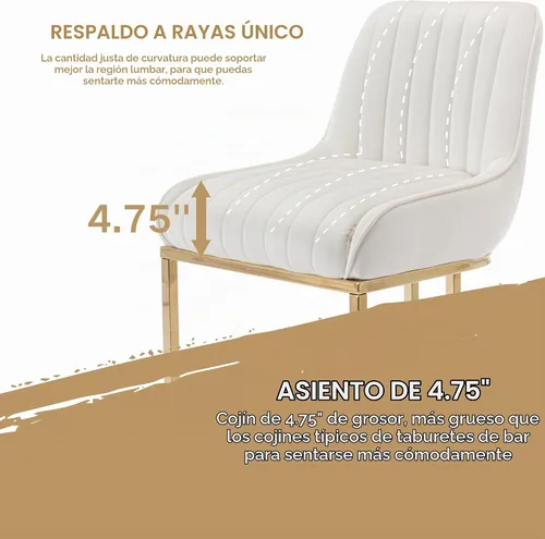 Vista 5 de Shunzhi Juego de 4 taburetes de bar de terciopelo beige, modernos y cómodos taburetes de mostrador con respaldo/patas doradas, sillas de bar