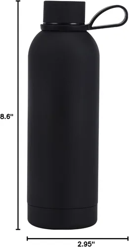Vista 10 de Botella de agua deportiva de boca estrecha con aislamiento de doble pared de acero inoxidable con asa, frasco de vacío en forma de cola (negro)