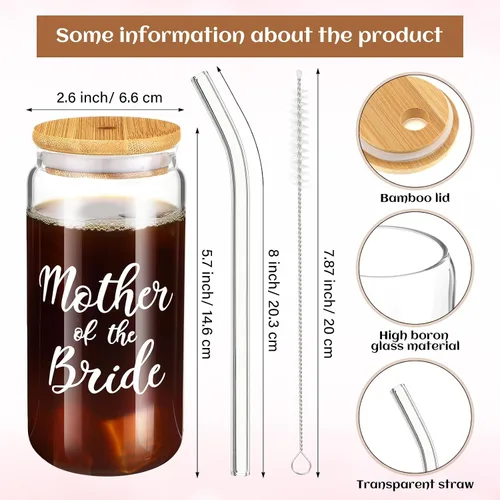 Vista 4 de Zubebe 3 Pcs Bride Gifts for Bachelorette Party Bridal Shower Wedding Gift Set Include Glass Cup Canvas Tote Bag Makeup Bag