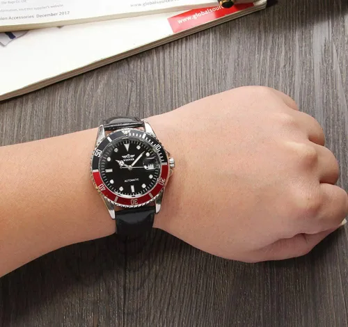 Vista 3 de MASTOP Men Automatic Mechanical Watches Waterproof Mens Watches with Calendar (LeatherWhite)