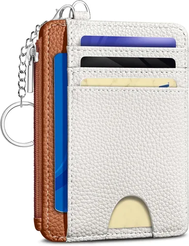 Vista 30 de Kelvoris Tarjetero pequeño para mujer, cartera delgada con bloqueo RFID, llavero con bolsillo para monedas con cremallera, bolsillo frontal