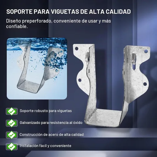 Vista 2 de Perchas de vigas de 2 x 4 para madera de calibre 20, galvanizado, soporte de vigueta para montaje en la cara, soporte para piso de terraza, marco