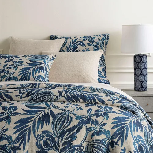 Vista 4 de Pine Cone Hill Antigua Linen - Funda de edredón de lino floral negro, matrimonial/queen