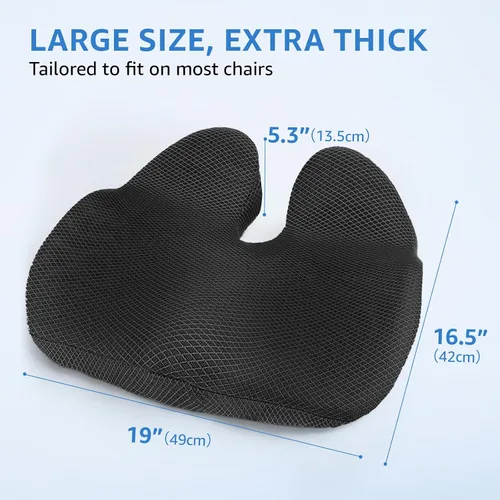 Vista 3 de Sytopia Cojín Extra Grande para Silla de Oficina, 19" x 17" Cojín de Asiento de Espuma Viscoelástica Ergonómica, Alivio de Presión para Dolor