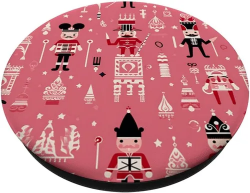 Vista 2 de PopSockets PopGrip estándar con temática navideña de cascanueces de Navidad rosa