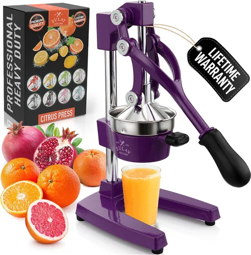 Vista 31 de Zulay Kitchen Exprimidor de hierro fundido, exprimidor manual resistente con coladores desmontables para una fácil limpieza, prensa de jugo