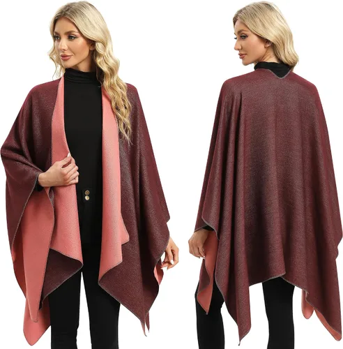 Vista 11 de Femdouce Manta cálida para mujer, ligera, con frente abierto, capa tipo poncho para primavera, otoño e invierno