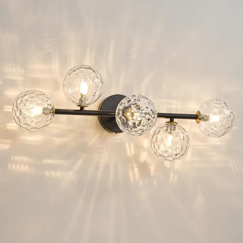 Vista 12 de Luminarias de Espejo de Tocador de Baño: Aplique de Pared de Baño Regulable de 5 Luces - Luces de Tocador de Latón Dorado con Pantalla de Vidrio