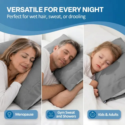 Vista 7 de DryZzz Juego de 2 fundas de almohada impermeables de tamaño King de 35 x 19 pulgadas, absorbente de doble cara para cabello húmedo y seco, poliéster