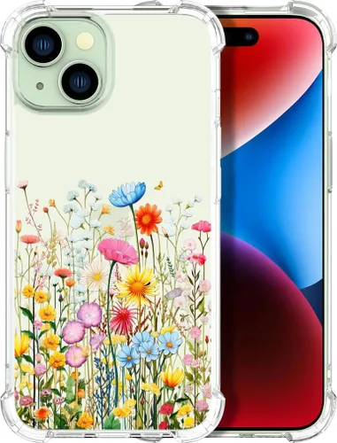 Vista 70 de Compatible con iPhone 14, funda transparente y bonita para mujeres y niñas, diseño floral, diseño floral femenino, funda para teléfono 14