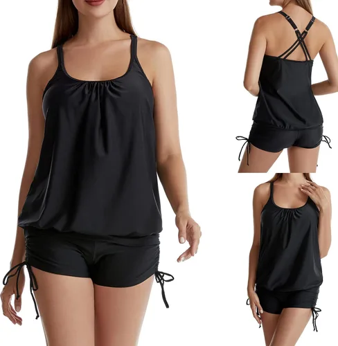 Vista 2 de Trajes de baño Tankini dos piezas, chaleco de natación tirantes, tops pantalones cortos para niño, traje de baño delgado