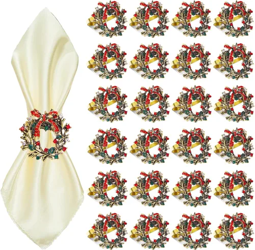 Vista 28 de ZeeDix Juego de 6 servilleteros de corona de Navidad, servilleteros de Navidad para servilletas de tela, servilleteros de Navidad para Acción