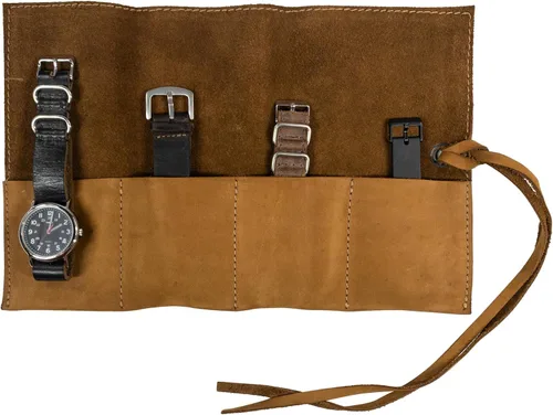 Vista 16 de Hide & Drink, Organizador de rollos de reloj de cuero hecho a mano de cuero de grano completo, con capacidad para hasta 4 relojes, fácil de llevar