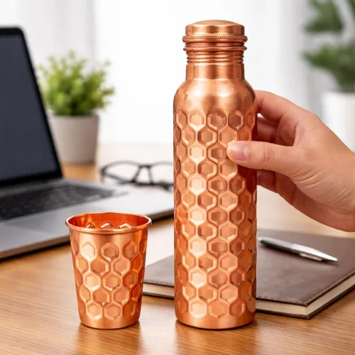 Vista 6 de Botella de agua de cobre, 32 oz (950 ml), cobre puro diamante