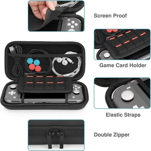 Vista 3 de HEYSTOP Switch Lite - Funda con protector de pantalla HD 8 tarjetas de juego tapas de agarre para el pulgar funda protectora para Nintendo Switch