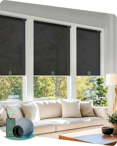 Vista 23 de Yoolax Persianas motorizadas con control remoto, persianas inteligentes opacas para ventanas, persianas enrollables motorizadas, persianas