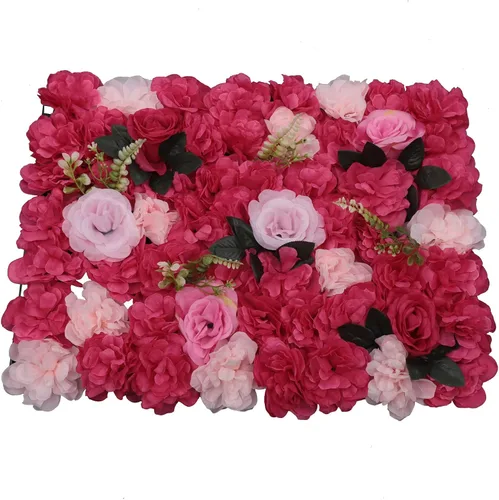 Vista 24 de Paneles de flores artificiales para decoración de pared, 6 piezas de rosas falsas, peonía, eucalipto, telón de fondo de pared de rosas para fiesta 6