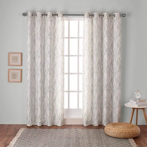 Vista 9 de Exclusive Home Branches - Par de paneles de cortinas de mezcla de lino con ojales, 54 x 84 pulgadas, negro