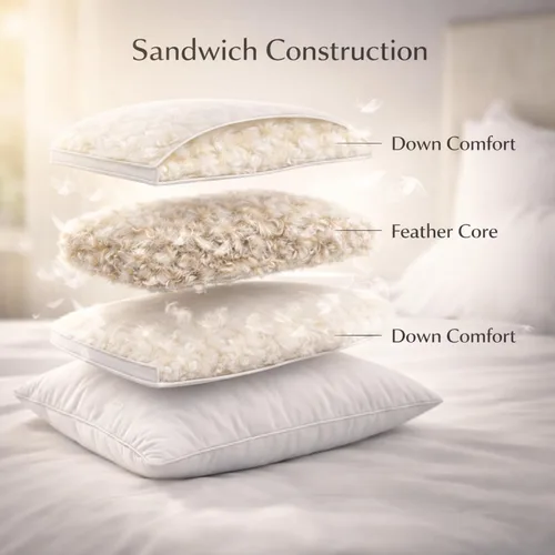 Vista 2 de Continental Bedding Almohada de plumón en capas, funda de algodón 100% resistente al plumón de 400 hilos, colección de hotel premium, comodidad