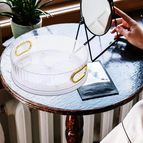 Vista 7 de Kichvoe Bandeja giratoria de almacenamiento de cosméticos, organizador de escritorio para maquillaje, cuidado de la piel, artículos diversos, diseño