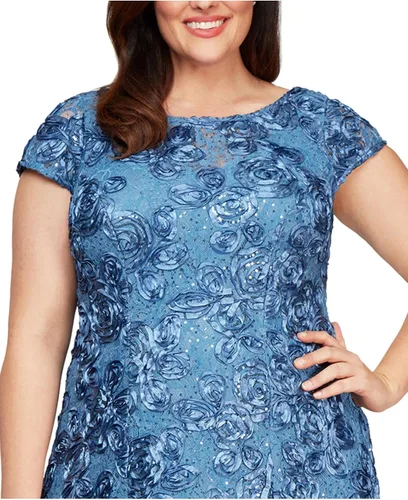 Vista 3 de Alex Evenings Vestido largo de té de talla grande para mujer con detalle de roseta