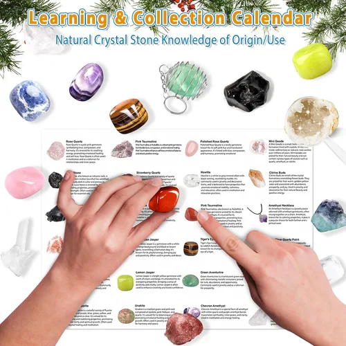 Vista 3 de Calendario de Adviento de cristal 2024 para adultos y niños, 24 días, piedras preciosas, geoda, pulsera de bricolaje, collar de cristal, colección