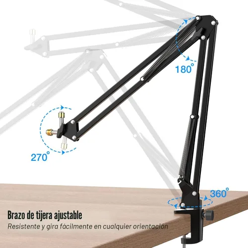 Vista 2 de FIFINE CS1 Scissor Micrófono Boom Arm Stand para grabación de juegos Negro