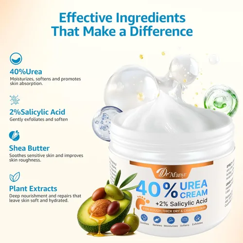Vista 3 de Crema de urea 40% para pies, crema de pies con 2% de ácido salicílico para talones y pies agrietados secos, loción de urea 40% para pies, formulada