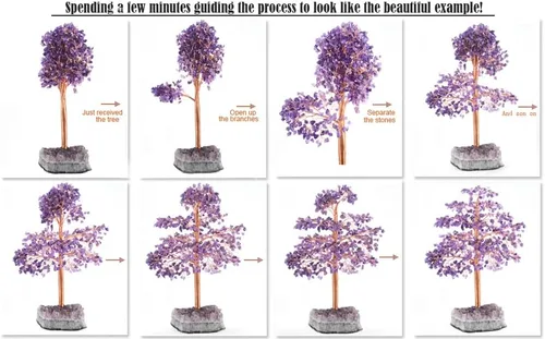 Vista 6 de MASGEMES Árbol de cristal grande de amatista natural con base de racimo de amatista árbol de Feng Shui curativo árbol de dinero bonsái para riqueza