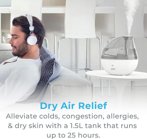 Vista 2 de MistAire humidificador ultrasónico de vapor frío. Unidad humidificadora premium con funcionamiento silencioso y función de luz nocturna