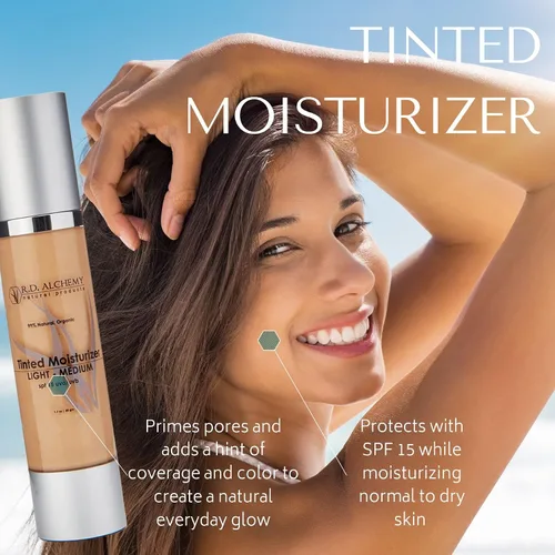 Vista 2 de RD Alchemy - Crema hidratante teñida 99% natural y orgánica LIGHT - Sombra media con SPF. La mejor crema BB y CC para pieles normales a secas.