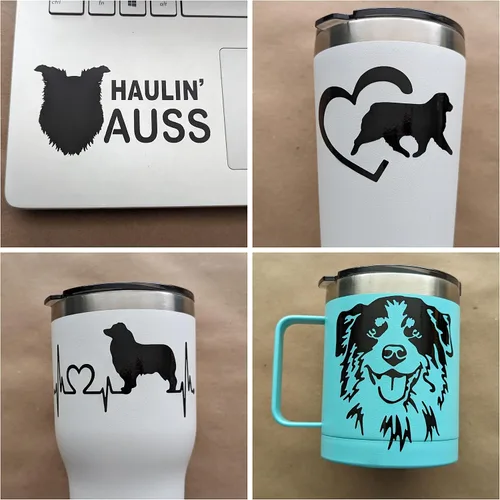 Vista 2 de Paquete de 4 calcomanías de pastor australiano: Haulin' Auss, latido del corazón australiano, corazón de pastor australiano, calcomanías detalladas