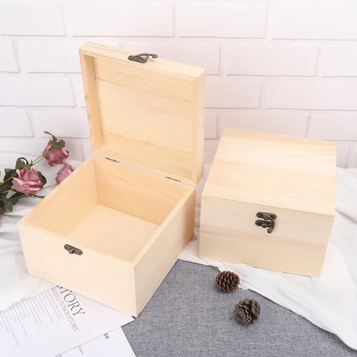 Vista 4 de GNIEMCKIN Paquete de 4 cajas de madera, cajas de madera sin pintar sin terminar para manualidades, proyectos de bricolaje y almacenamiento de joyas