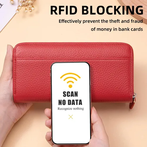 Vista 3 de RFID Blocking Womens Zipper Wallet Leather Large Capacity Billfold Clutch Zip Around Wallets for Women