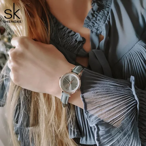 Vista 3 de SHENGKE Reloj de cuero para mujer, reloj de lujo para mujer, resistente al agua, para mujer