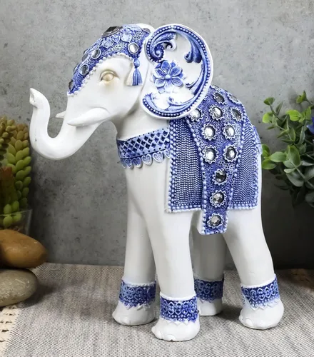 Vista 8 de Ebros Feng Shui Ming Style - Figura decorativa azul y blanca con cristales, tronco, estatua de elefante de 8.75 pulgadas de alto, Vastu 3D, símbolo