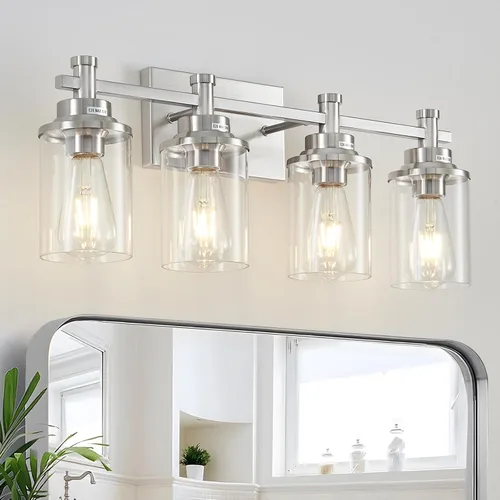 Vista 21 de Accesorios de Luz de Baño de 3 Luces, Accesorio de Luz de Tocador Negro y Dorado Cepillado Sobre Espejo, Apliques de Pared Modernos Iluminación