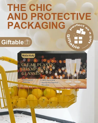 Vista 6 de Copas de Champán de Plástico, 36 PCS Copas de Vino Desechables Transparentes Vasos de Cóctel de Plástico Reutilizables para el Hogar Vida Diaria