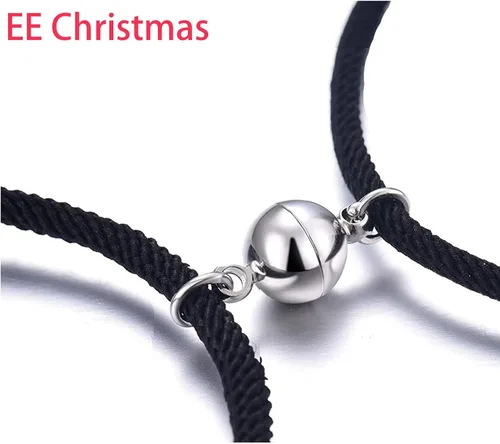 Vista 4 de Pulseras magnéticas magnéticas de atracción mutua para parejas, mujeres, hombres, mejores amigos, relación a juego, pulsera de cuerda trenzada a