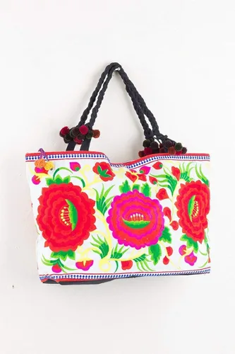 Vista 5 de changnoi Bolsa de playa grande floral bolsa de mano bordada Hmong Tribes de Tailandia