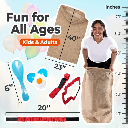 Vista 3 de Shop Square Juegos de campo al aire libre, bolsas de carreras de saco de patatas para niños y adultos, carreras de huevos y cucharas, bandas