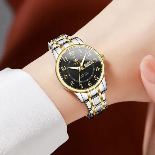 Vista 3 de OLEVS Reloj de acero inoxidable para mujer, reloj de vestir para mujer, con fecha, a la moda, para negocios, impermeable, analógico, de cuarzo