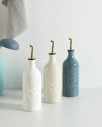 Vista 7 de Sweejar Botella dispensadora de aceite de oliva de cerámica de 20 onzas de alivio opaco que protege para reducir la oxidación, adecuada para Beige