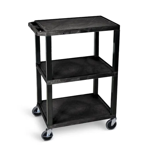 Vista 4 de Luxor WT34S Tuffy - Carrito utilitario – Tres estantes, rollo silencioso de 4 pulgadas, ruedas giratorias de alta resistencia, dos con freno