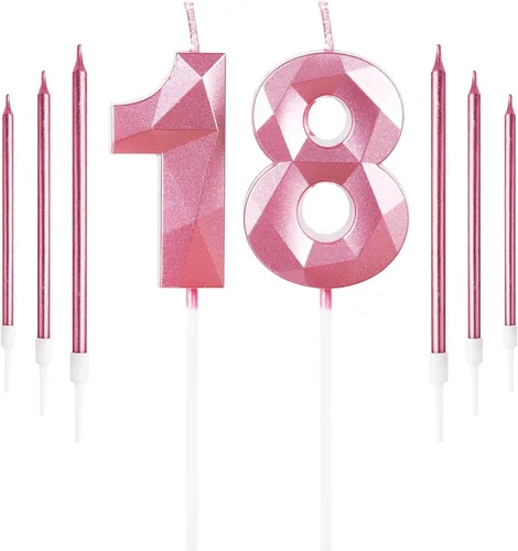 Vista 56 de Vela rosa de cumpleaños número 1 con 6 velas largas, decoraciones de decoración de pastel para fiesta de niña de 1 año, suministros de celebración