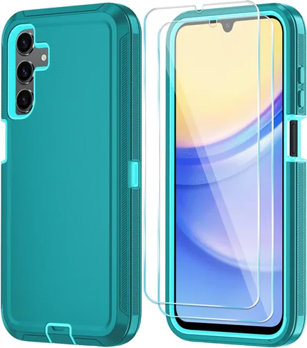 Vista 20 de Qinmay Funda para Samsung Galaxy A15 5G con protector de pantalla HD, resistente a los golpes y a las caídas, funda de 3 capas para Galaxy A15, Negro