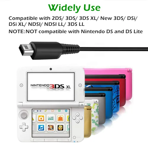 Vista 5 de 2 cables de carga USB de 3.9 pies compatibles con Nintendo 3DS2DS, cable de carga compatible con Nintendo New 3DS XLNew 3DSNew 2DS XLNew 2DS2DS